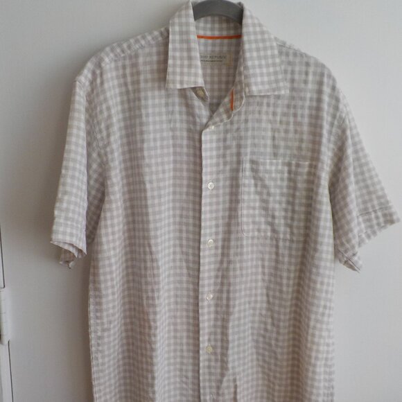 Mens Shirt - Island Republic - Medium - Short Sleeve - Tan/White Plaid  (430) - Picture 1 of 6